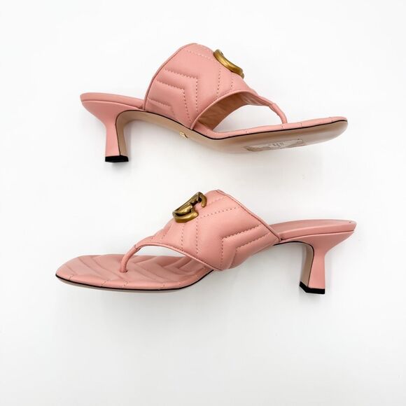 Gucci GG Marmont Pink Leather Heels Quilted Sandals Mules EU 40 US 10 - Picture 5 of 9